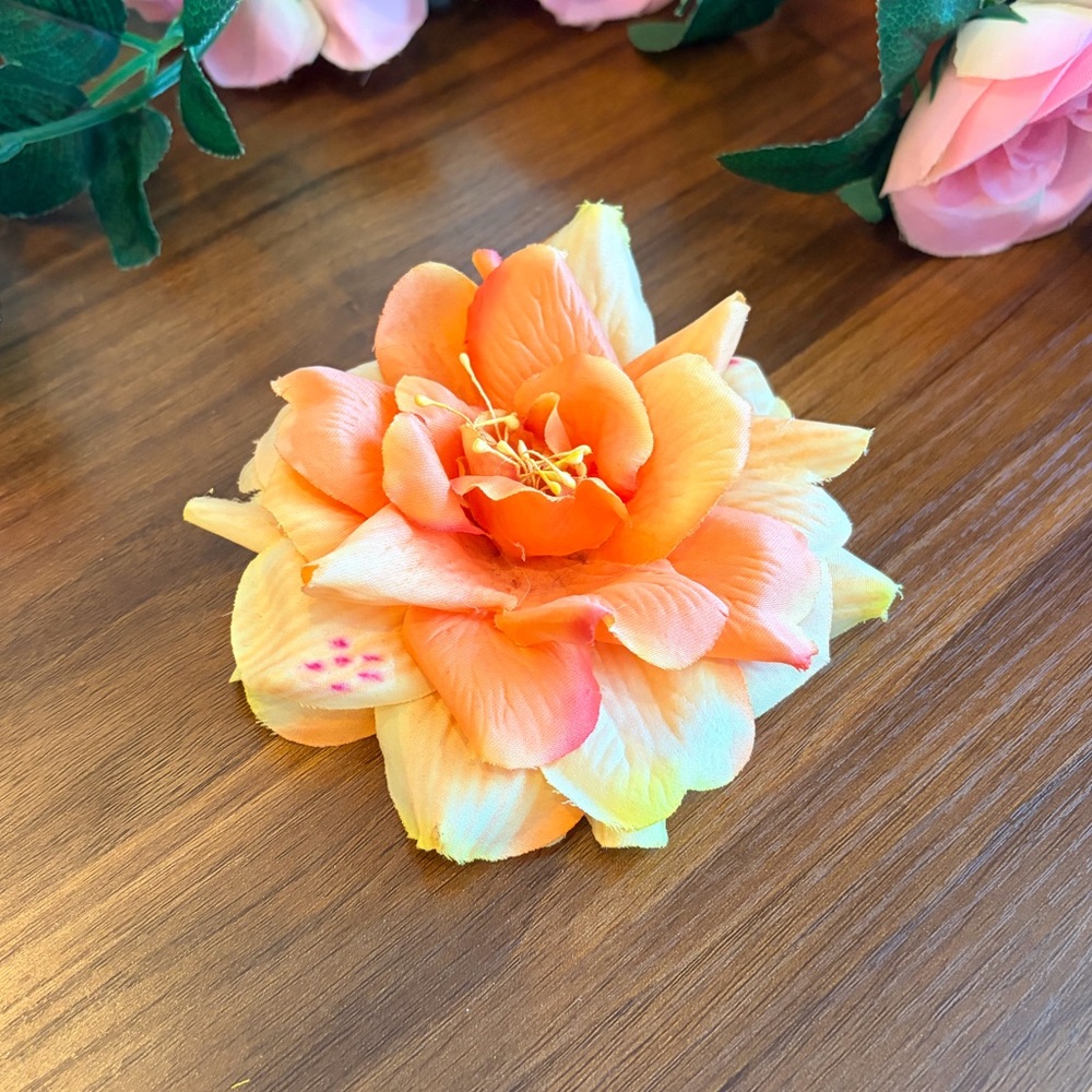 Vintage Belle Blossoms Tiki Orange and Yellow Floral Hair Clip